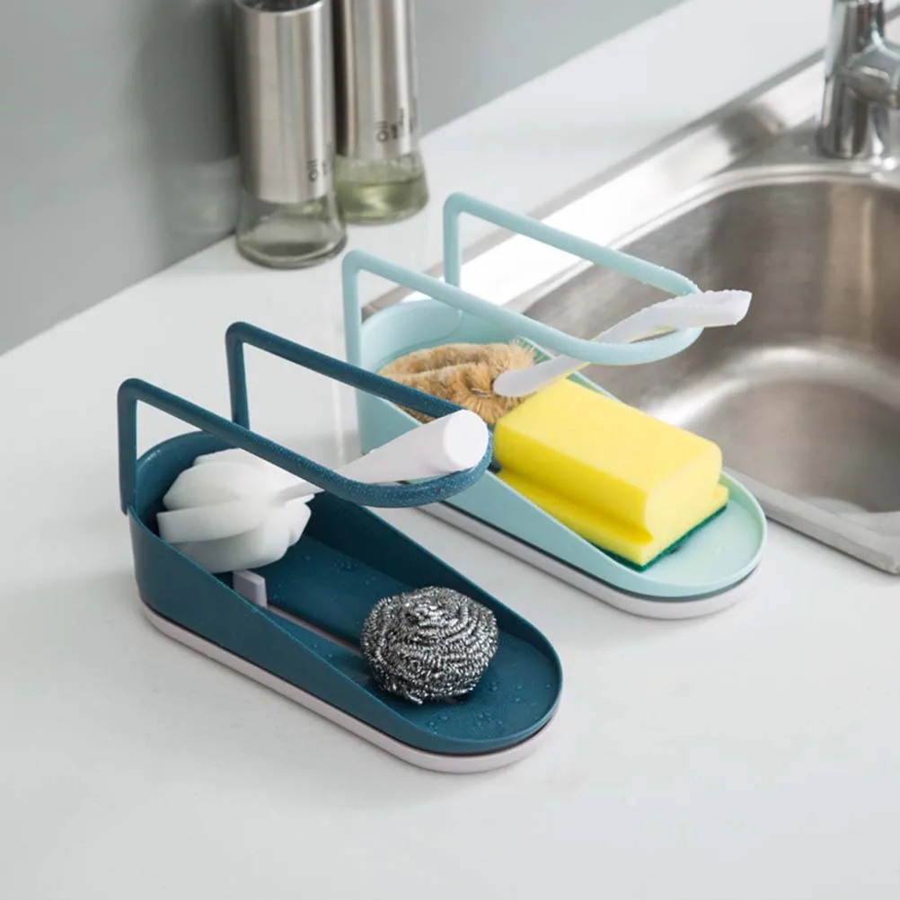 

Countertop Kitchen Drain Rack Dark Blue ABS Storage Shelf for Sponge Dishcloth Brush Durable Easy Clean Kitchen Organizer