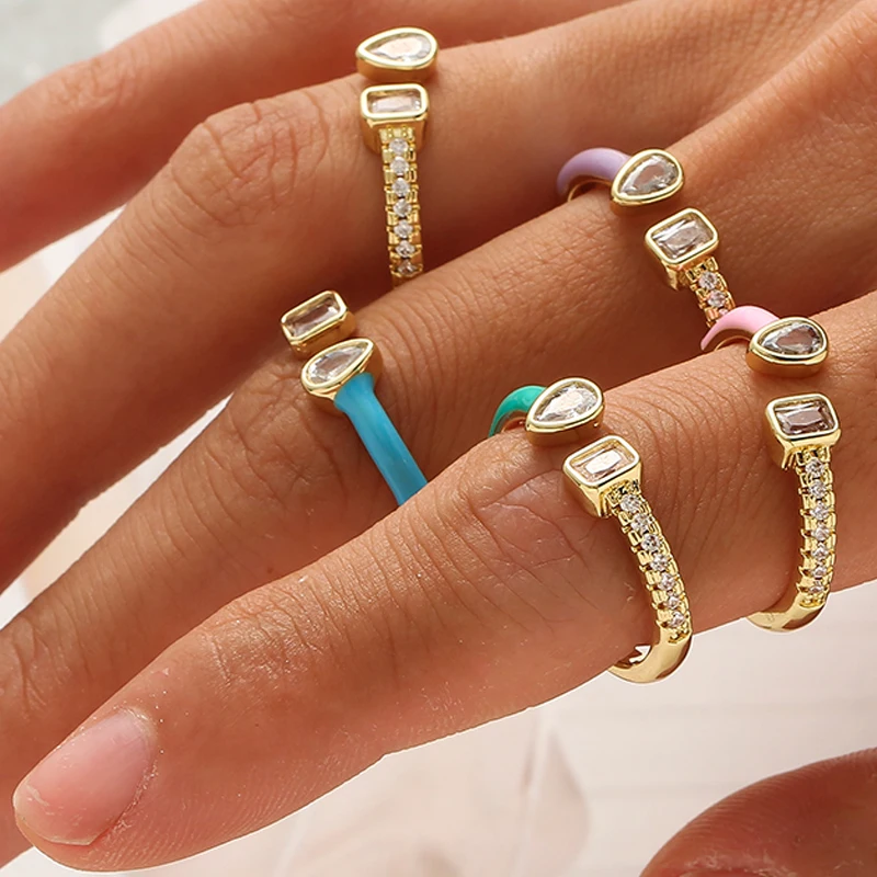 Фото Женское кольцо в стиле бохо, с цирконом, в форме капли воды