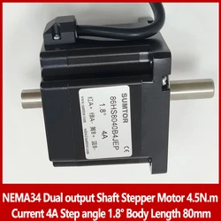 NEMA34 Dual output Shaft Stepper Motor 4.5N.m Current 4A Step angle 1.8° Body Length 80mm CE ROHS Keyway Shaft Motor