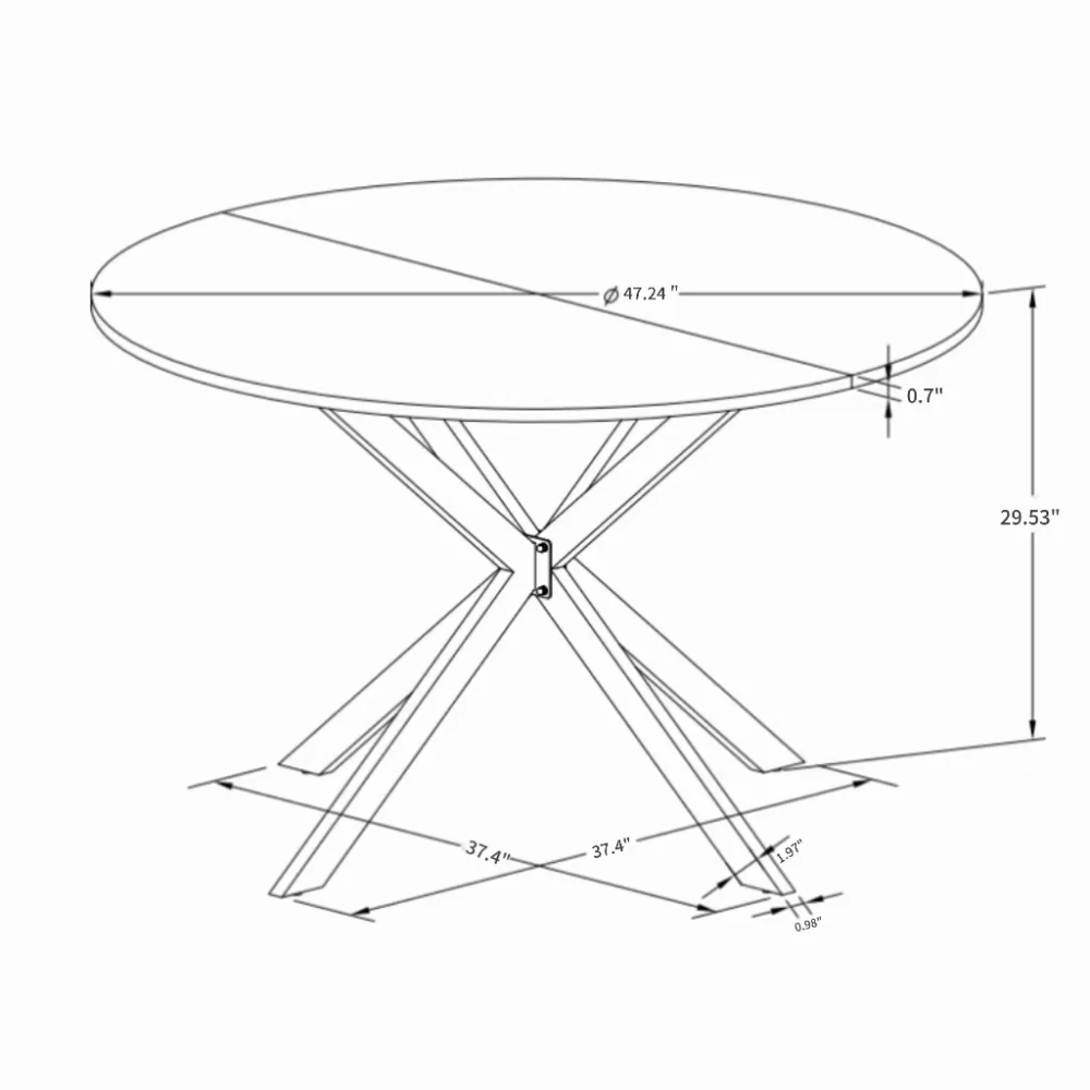 47.24'' Modern Cross Leg Round Dining Table, White Marble Top Occasional Table, Two Piece Removable Top, Matte Finish Iron Legs