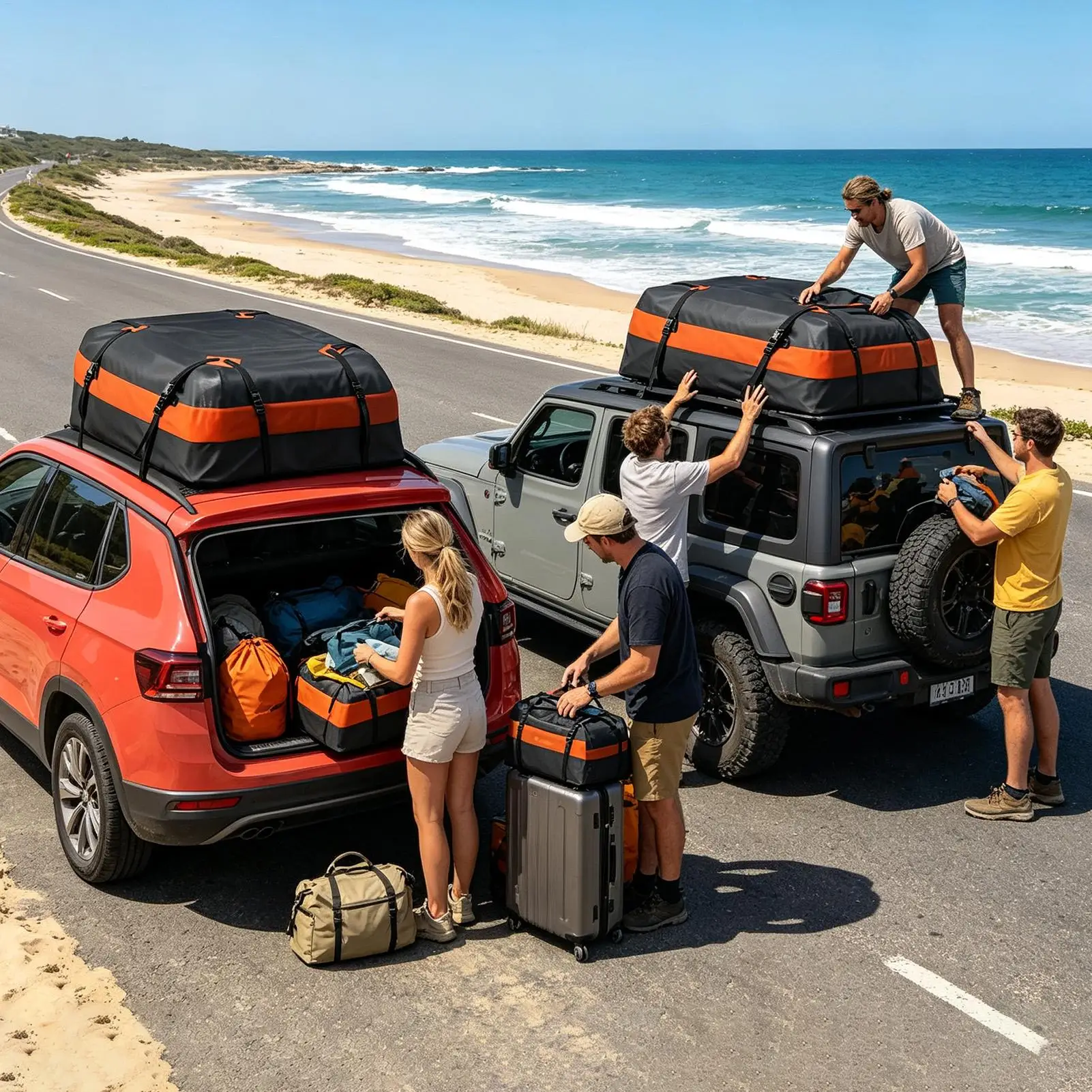 Car Roof Bag Oxford Cloth Waterproof Vehicle Topper Luggage Case Car Roof Top Cargo Carrier for Truck Suv Van Trailer Camping
