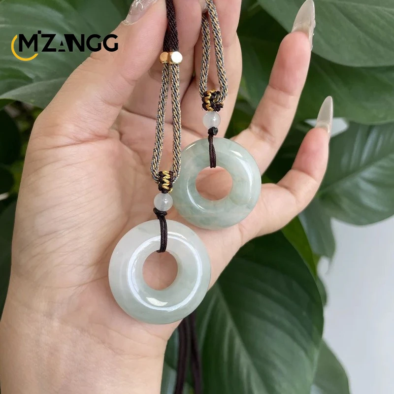 Natural Chinese Tianshan Cui Ping An Buckle Pendant Beautifully Carved Donut Necklace Fashion Ladies Jewellery