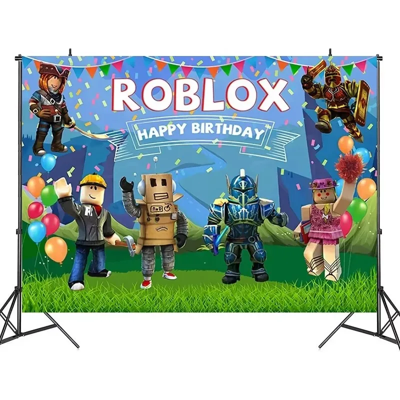 New ROBLOX Birthday Party Decoration Pull Flag Banner Balloon Cake Topper Set Party Supplies Girls Kids Boys Favor Gift Game DIY