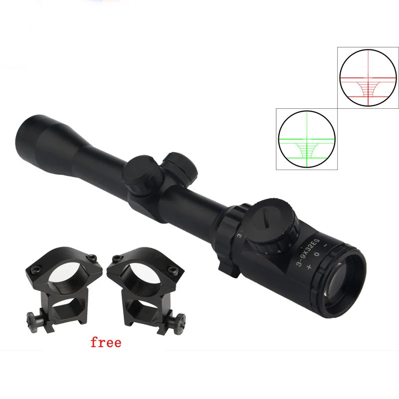 Outdoor Game Red Green Illuminated 3-9X32EG 650g's Shockproof Tactical Accessories With 2pcs 20mm Scope Mounts