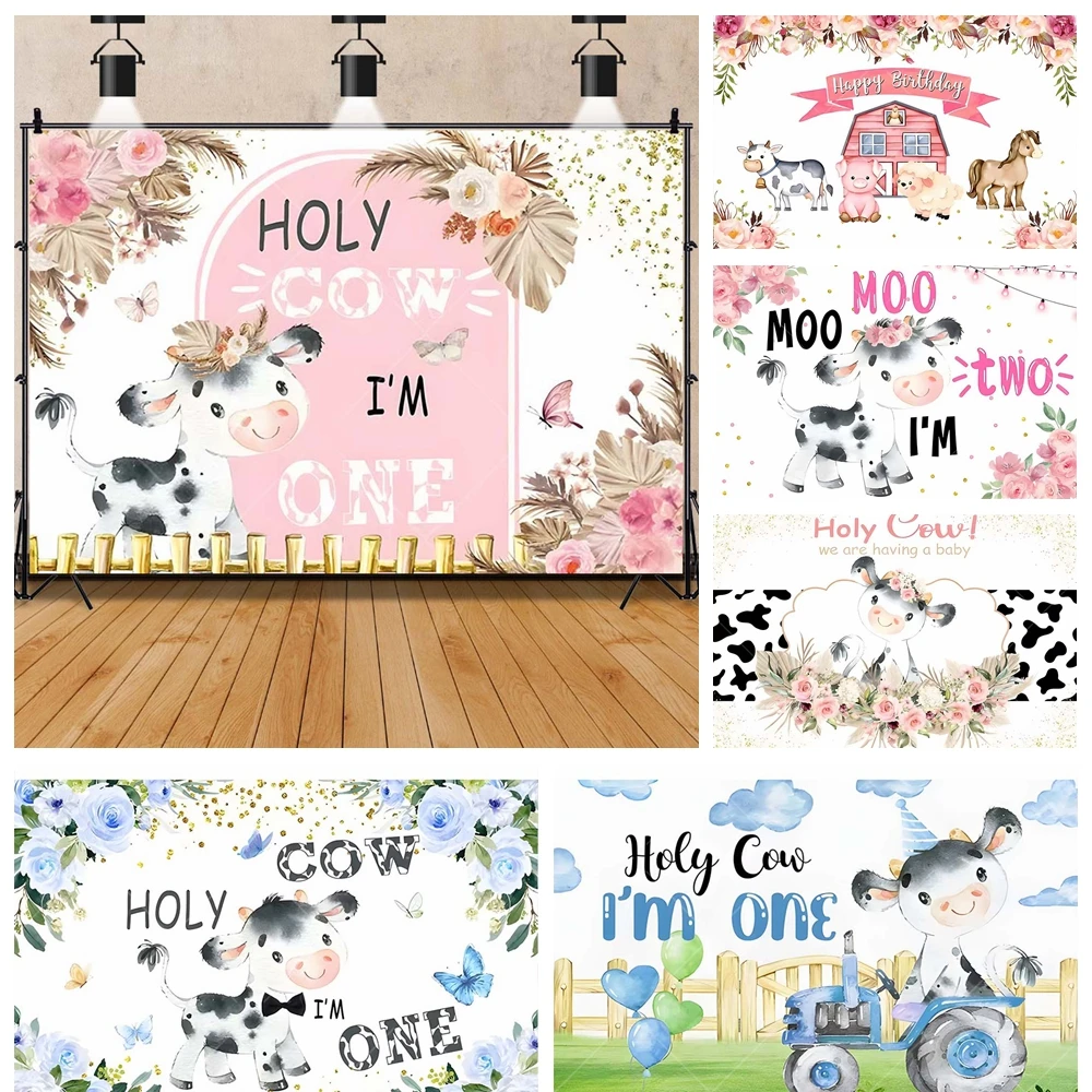 

Cartoon Cow Farm Birthday Party Banner Backdrop Custom Kids Photo Cute Poster Decor Photography Studio Props Wall Background