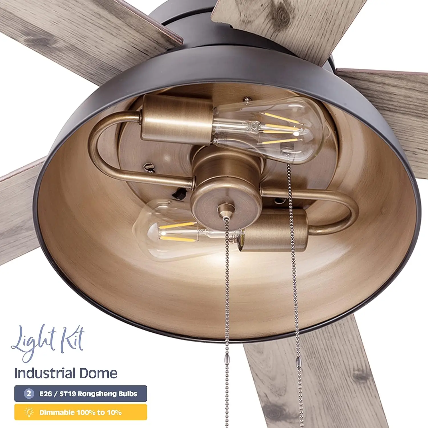 Prominence Home Brightondale,52 Inch Industrial Style Indoor Outdoor LED Ceiling Fan with Light, Pull Chain,Dual Mounting Option
