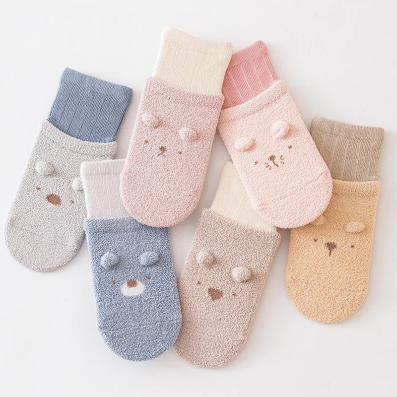 3 Pairs/Lot Newborn Floor Socks Winter Thickened Toddler Mid Tube Socks Warm Boneless Loose Cuff Children Indoor Socks