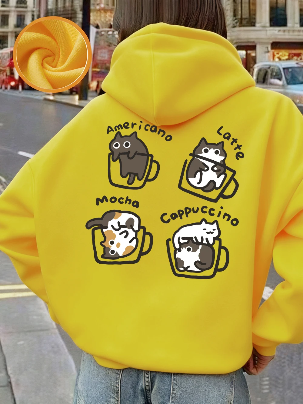 Kat Koffie Art Letter Prints Hoodies Vrouwen Basics Pocket Sweatshirt Herfst Fleece Warme Trui Comfortabele Casual Vrouw Kleding