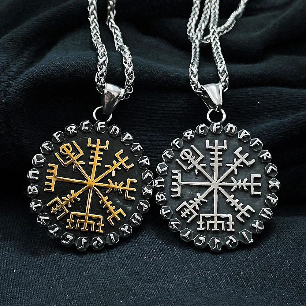 Vintage Viking Vegvisir Necklace For Men Stainless Steel Norse Viking Rune Necklace Pendant Fashion Amulet Jewelry Wholesale