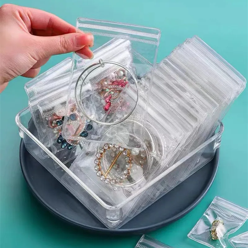 10pcs PVC Jewelry Pouches Bags Clear Self Sealing  Bags Anti-Oxidation Earring Pendant Necklace Bracelet Storage Holder