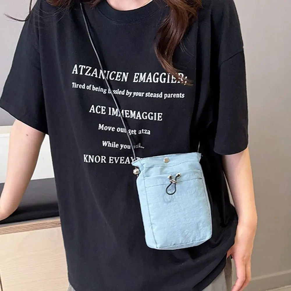 

Korean Style Drawstring Canvas Bag Crossbody Bag Purse Nylon Shoulder Bag Wallet Bags Solid Color Mobile Phone Bag Travel