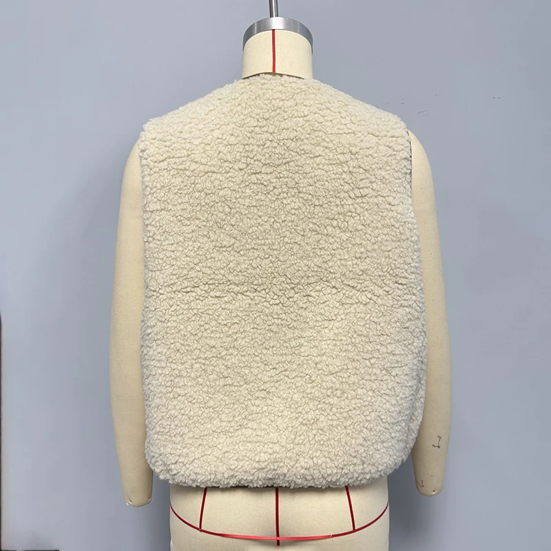 Tornova Polar Fleece Lace Up Vest Coat For Women Sleeveless Fashion Outwear Contrast Casual Autumn Winter Female Furry Jacket