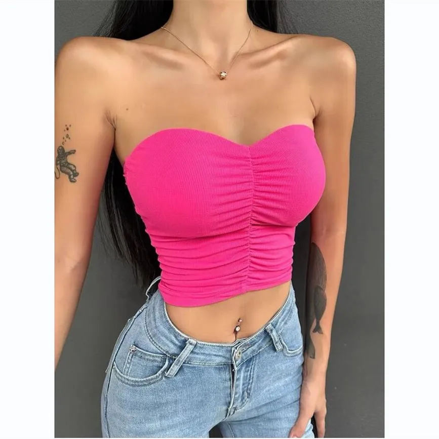 Black tube tops for women sleeveless white crop top women ruched strapless top underwear tops sexys mujer pink tube tops Summer