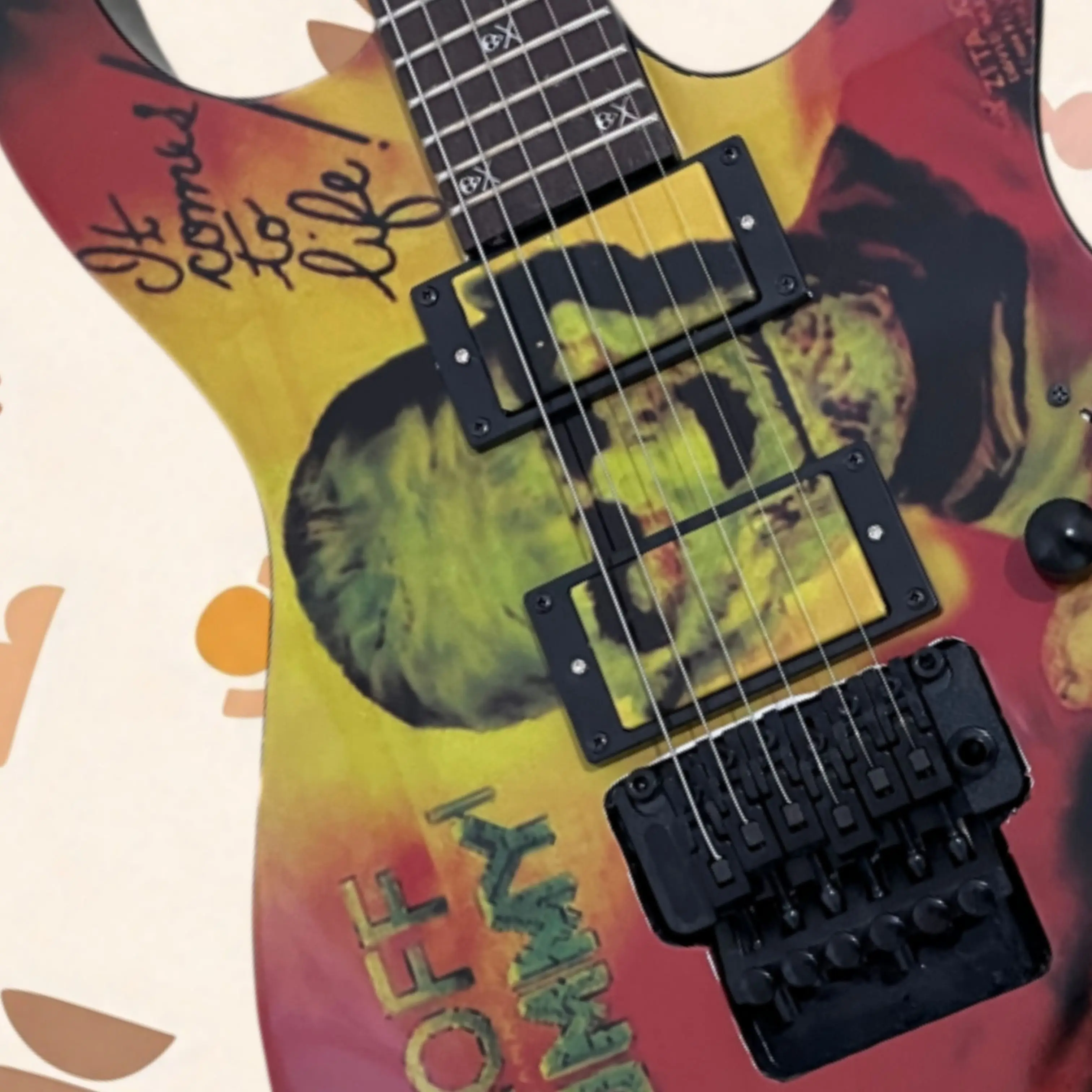 Vintage Art Print Electric Guitar, 24-Fret Rosewood Fretboard Guitars, For Hard Rock Players Practice & Performance Guitarra