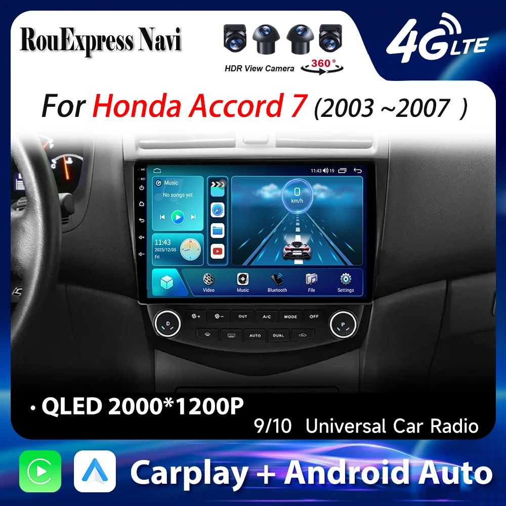 Android 16 For Honda Accord 7 2003 2004 2005 - 2007 Car Radio Carplay Multimedia Player GPS Autoradio Head Unit Touch Screen BT