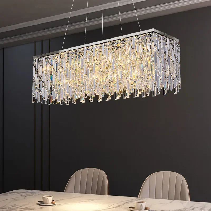 

Modern Luxury Crystal Chandelier Living Room Dining Room Rectangle Kitchen Pendant Lamp Bedroom Round Crystal LED Lighting Fixtu
