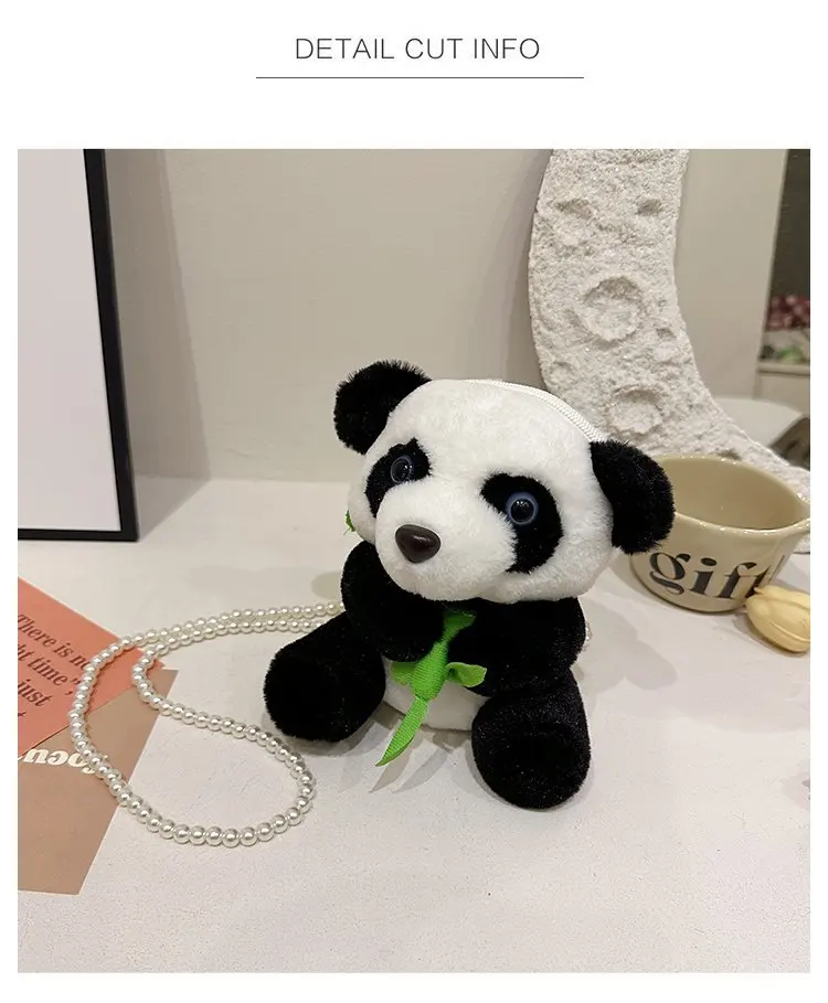 Cartoon Kawaii Plüsch Panda Umhängetasche Geldbörse neue Mode Plüsch Perlenkette Tier Umhängetasche Mädchen Geburtstags geschenk