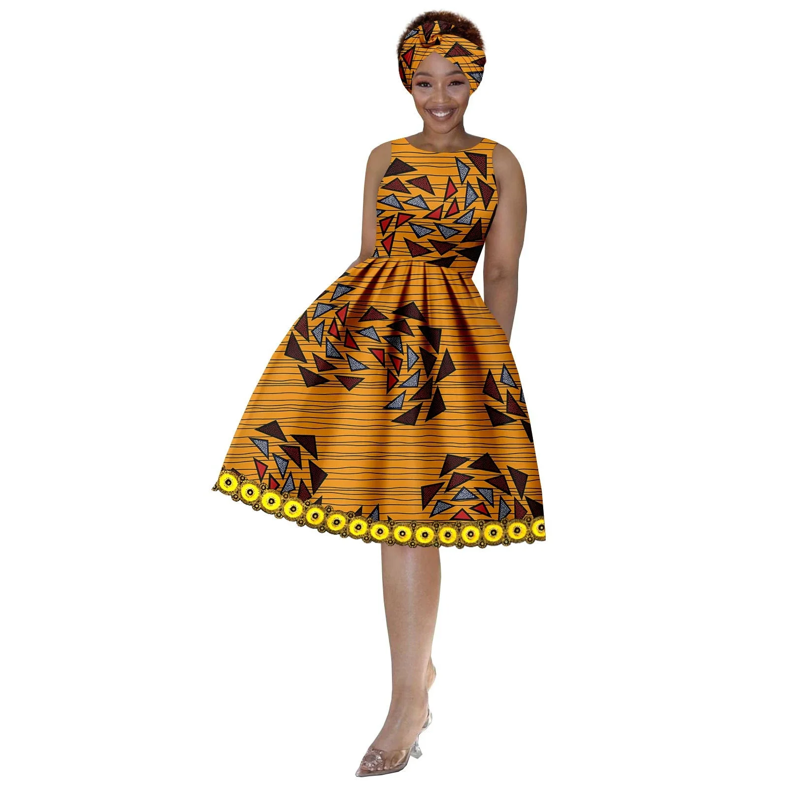 فستان جنسي نسائي أفريقي على الموضة جديد لعام 2025 فستان أنقرة مطبوع بدون أكمام ورقبة دائرية مع حجاب لحفلات أعياد الميلاد وحفلات الزفاف