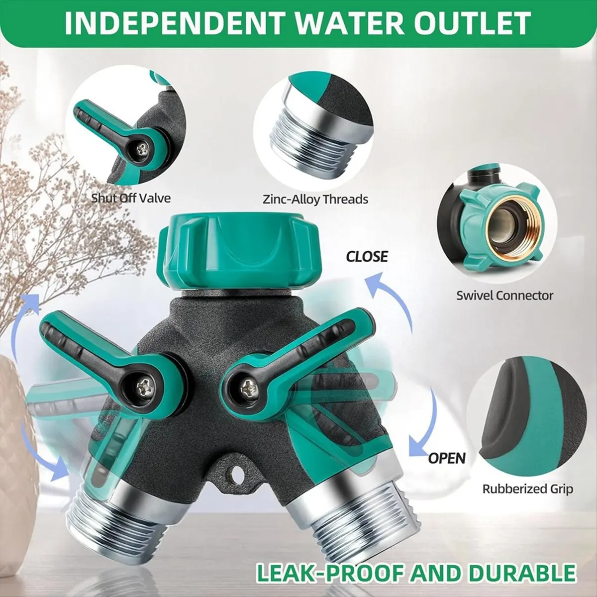 Y17A Hose Splitter 2 Way 3/4 Inch Faucet Y Connector with Shut Off Valve,Garden Hose Splitter B