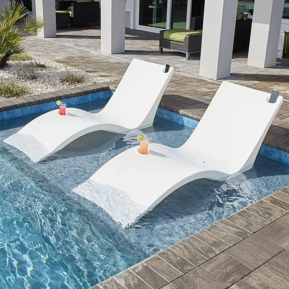 

Pool Lounger, Use in Pools with Shelves Up to 9 Inches Deep, Built-in Drink and Phone Holders, 2 pcs in-Pool Chaise Lounge Chair