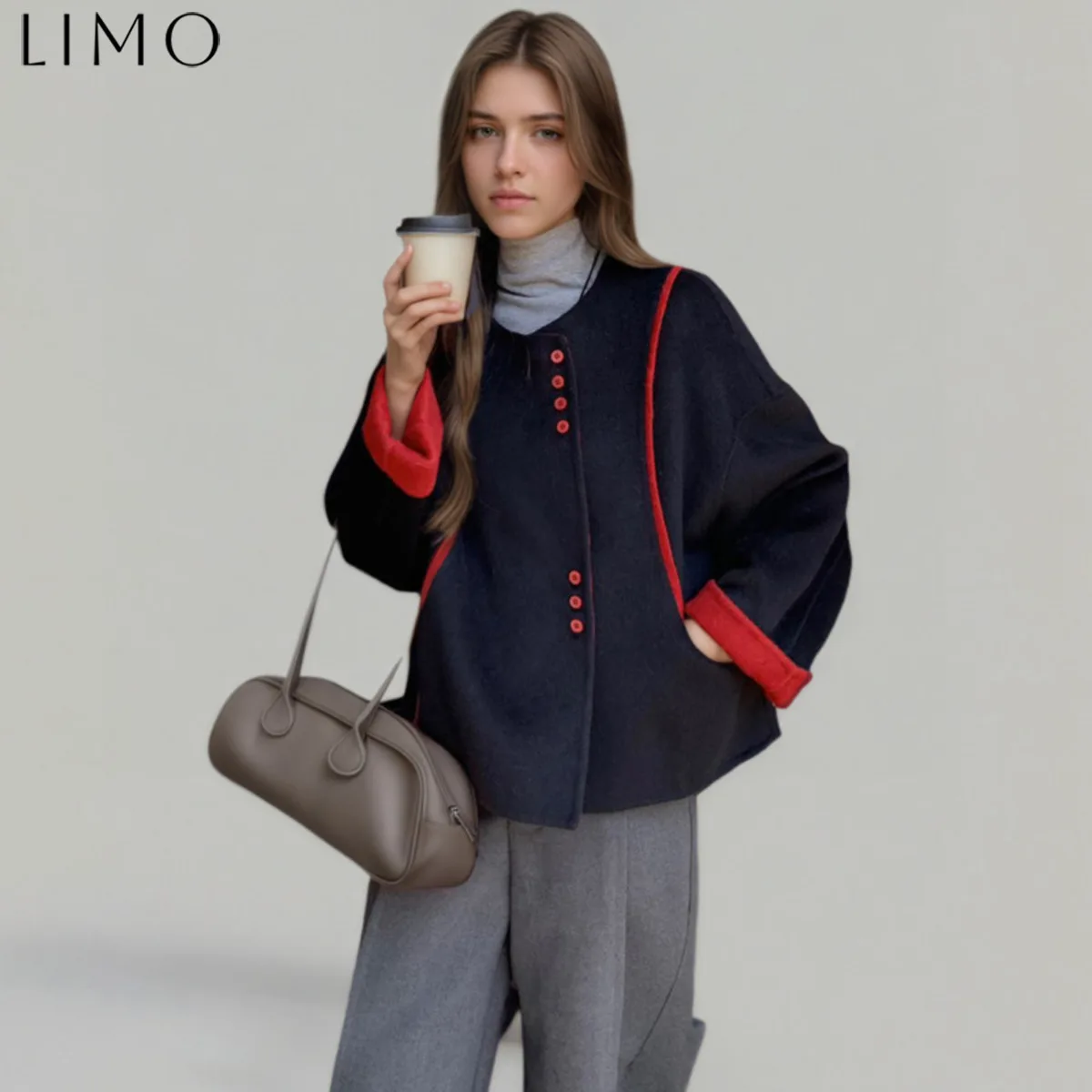 

LIMO женское осенне-зимнее шерстяное пальто из смеси хлопка, модельерская верхняя одежда для поездок на работу, удобная одежда на каждый день