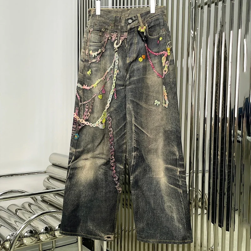 

High-quality lady-style jeans American candies chain spicy and cool girl digital-printed denim pants for women 2592653