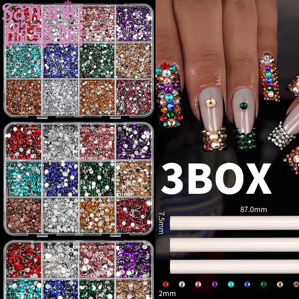 3D Resin Nail Art Rhinestones Multi-color Flat Brilliant Diamond Nail Jewelry Set DIY Clothes Phone Case Manicure Accessory Tool