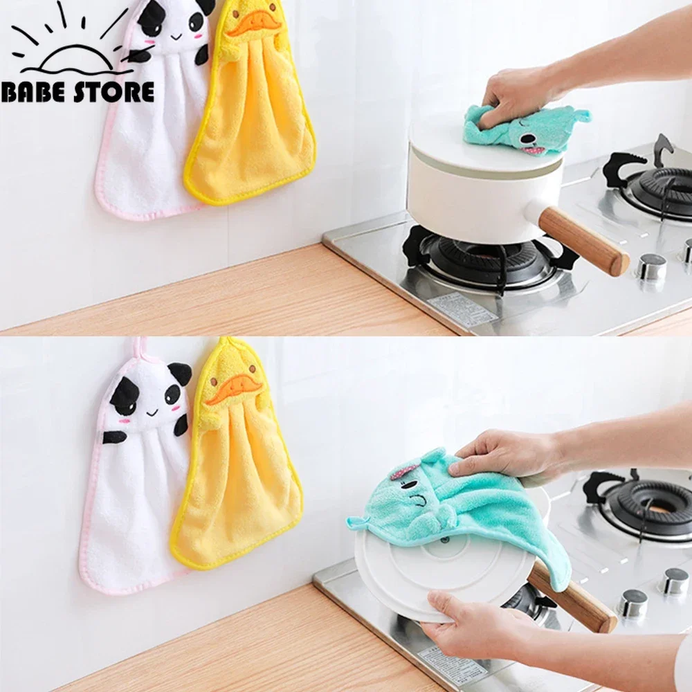 Cartoon Design Toddler Kids Hand Towels With Hanging Loop Kitchen Hand Towel Absorbent Quick Dry Utility Towel For Bathroom Home