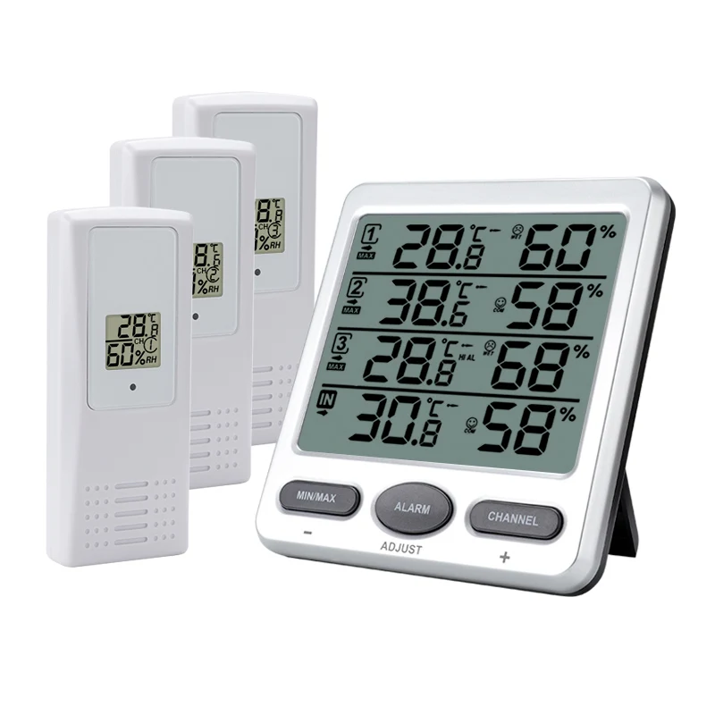 Wireless Weather Station Household Big LCD Indoor Outdoor Real Time Temperature Humidity Trend Monitor Limit Alarm 3pcs Sensors