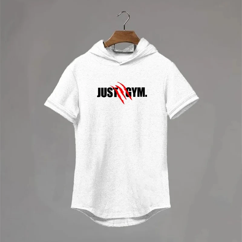 Gym Training Bodybuilding Fitness Hoodie Mens Sport Casual Slim Fit Hooded T-Shirts Summer Short Sleeve Cotton Breathable Shirts