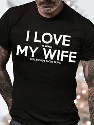 남성용 I Love My Wife 재미있는 그래픽 프린트 문자, 코튼 크루넥 캐주얼 티셔츠
