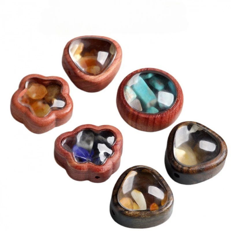 Unique Cypress Wood Cloud Round Pendant Inlaid Chips Flower Bead, DIY Accessories For Bracelet, Necklace & Wenwan Charms Present