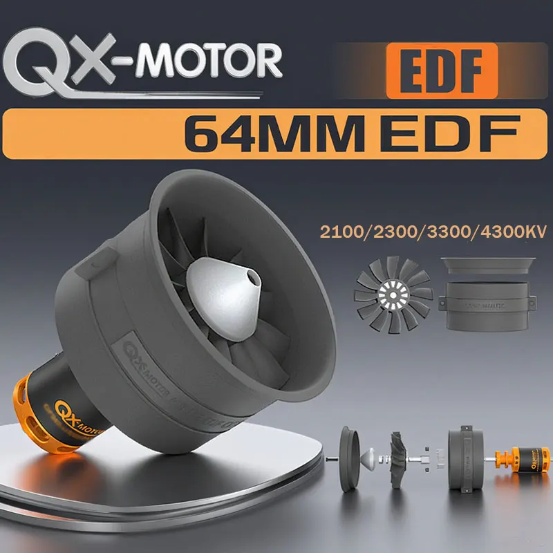 

QX-Motor new 64mm EDF with 12 Blades Ducted Fan CW CCW 2100KV 2300KV 3300KV 4300KV for RC Jet Aircraft Fixed Wing