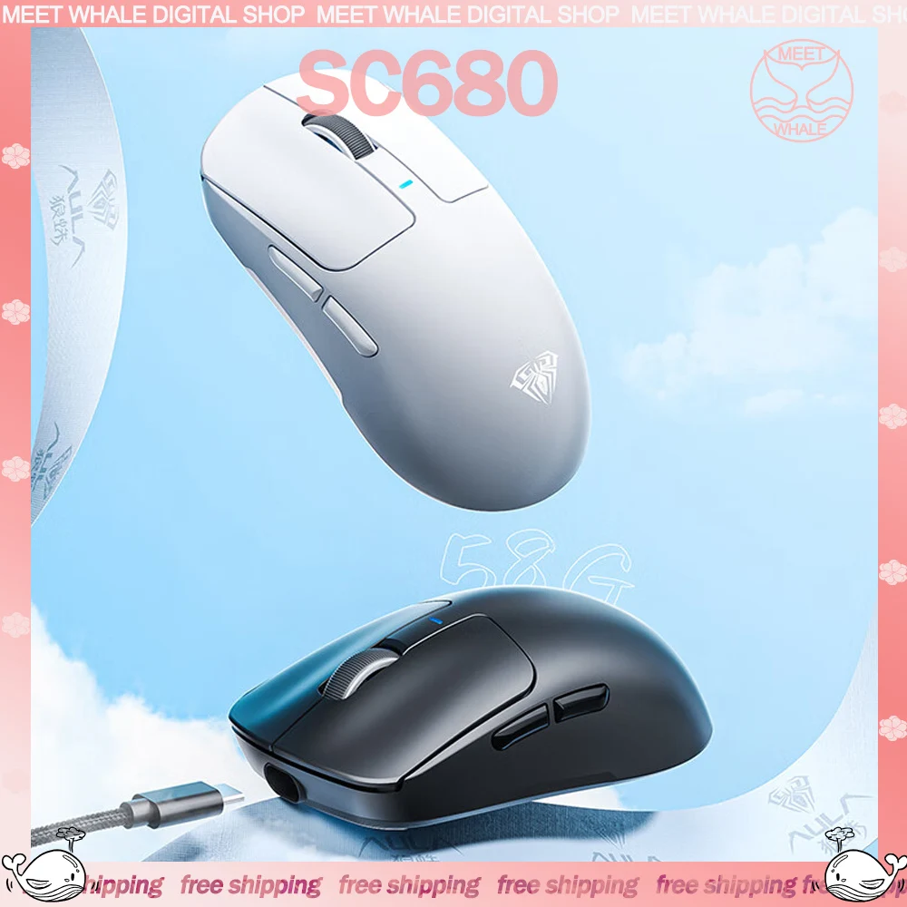 

AULA SC680 Gamer Mouse 3Mode 2.4G Bluetooth Wireless Mouse Paw3395 Lightweight Mouse 26000DPI Esports Gaming Mice For PC Gifts