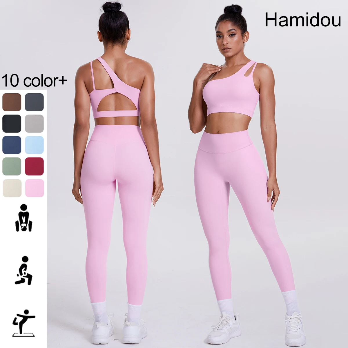 

Solid Color Sportswear Yoga Set for Woman Breathable Naked Feel Single Shoulder Bra with Chest Pad High Waisted Pants Yoga Set ﻿