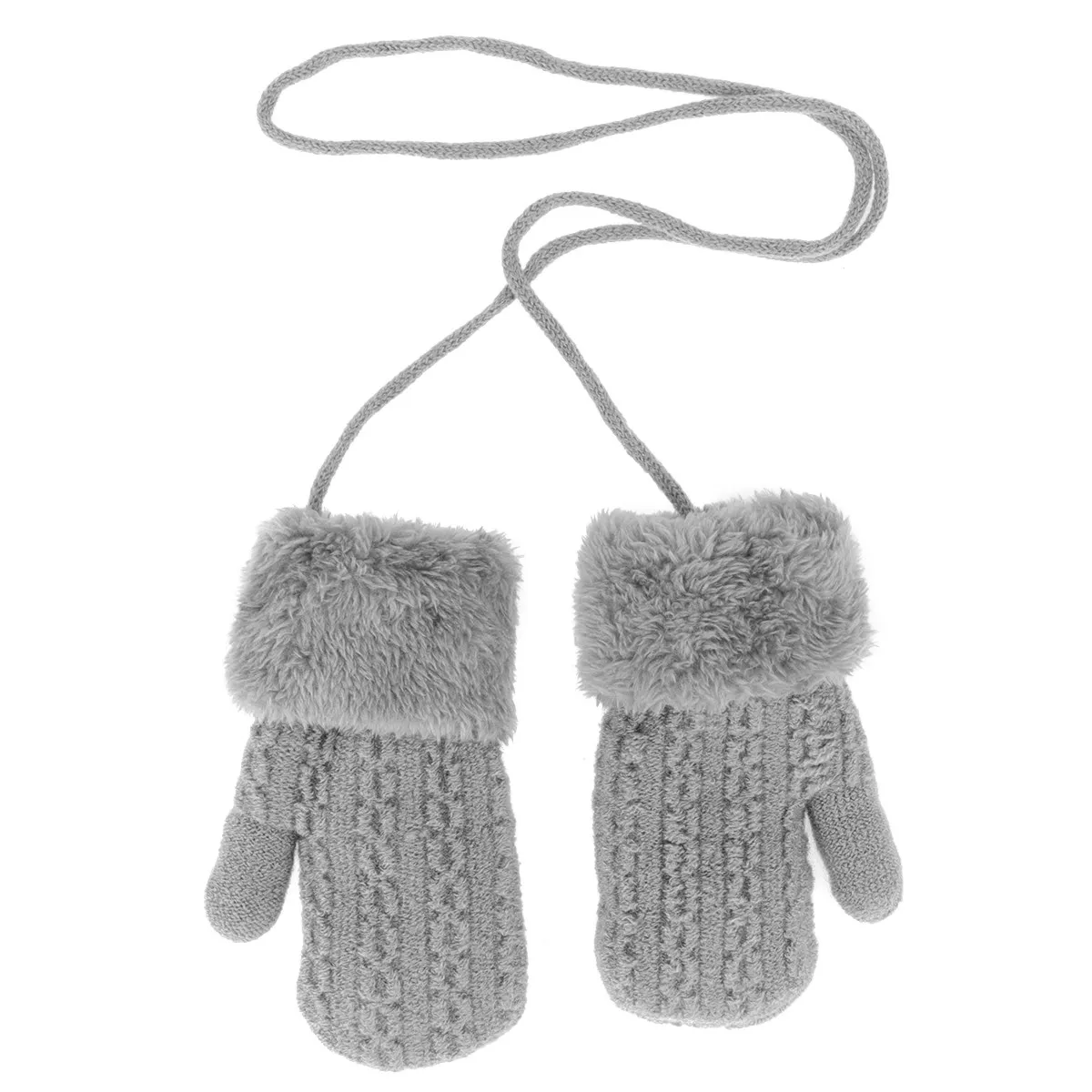 

Kids 1-4 Years Light Grey Double Layer Knitted Winter Gloves Warm Full Coverage Hand Protection for Cold Weather Use
