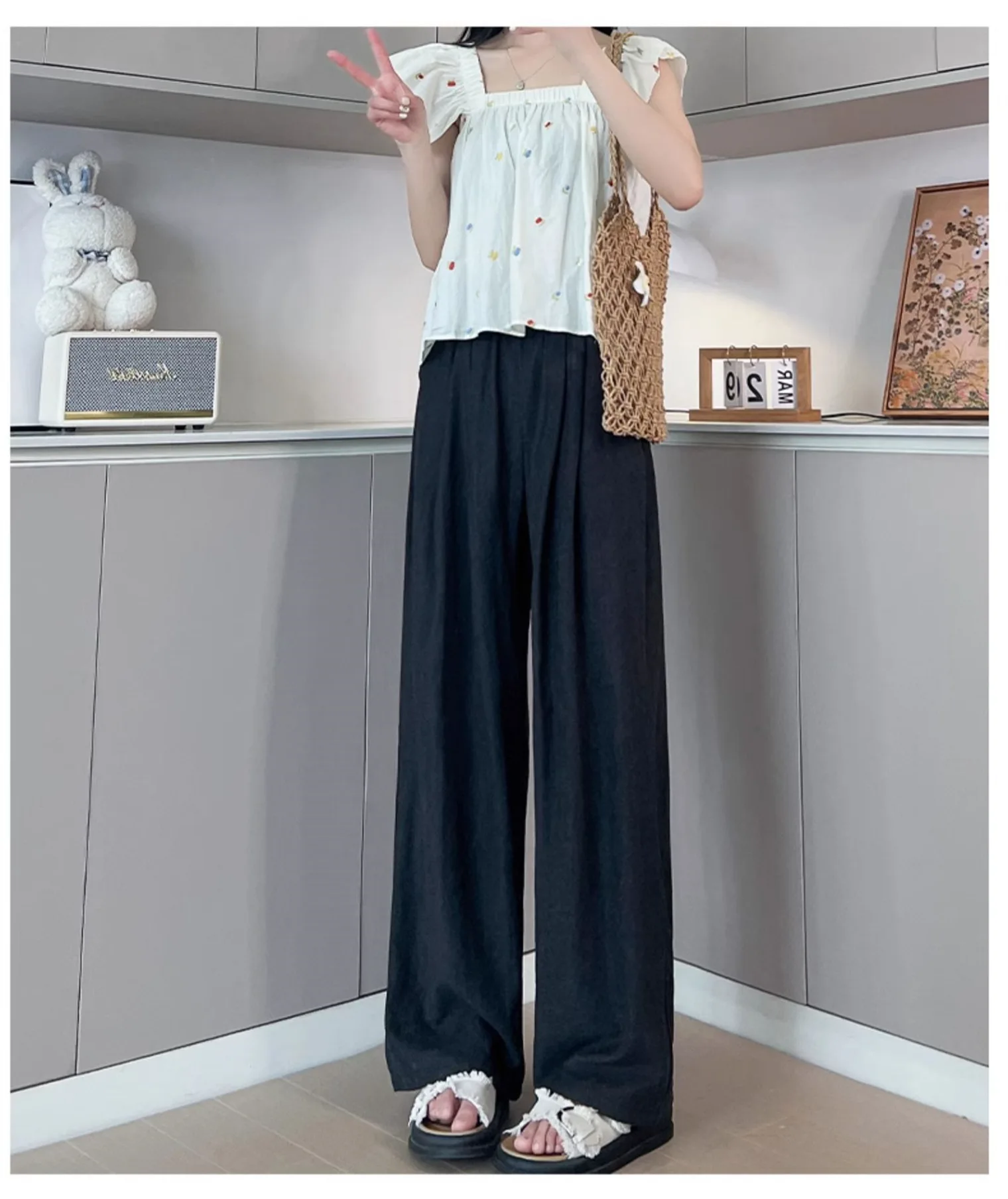 Calças de perna larga veludo feminino inverno lã pelúcia casual relaxado barriga-controle pesado engrossado em camadas forro sherpa 2025