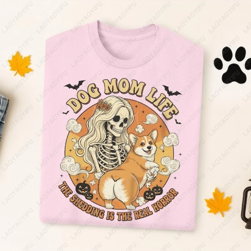 Corgi Halloween Funny Dog Mom Skeleton Clothing Men Women All Saints' Day Festival Tshirt Casual Autumn Fall Lovely Unisex Tops