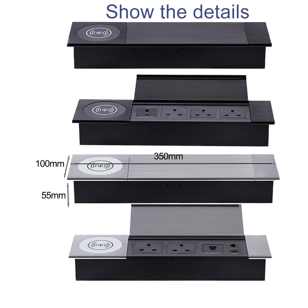 MANLEIKE Table Hidden Socket Embeded Flip Outlet Office Conference Desktop Socket With Wireless Charge,USB,Type-c,Network, Hdmi