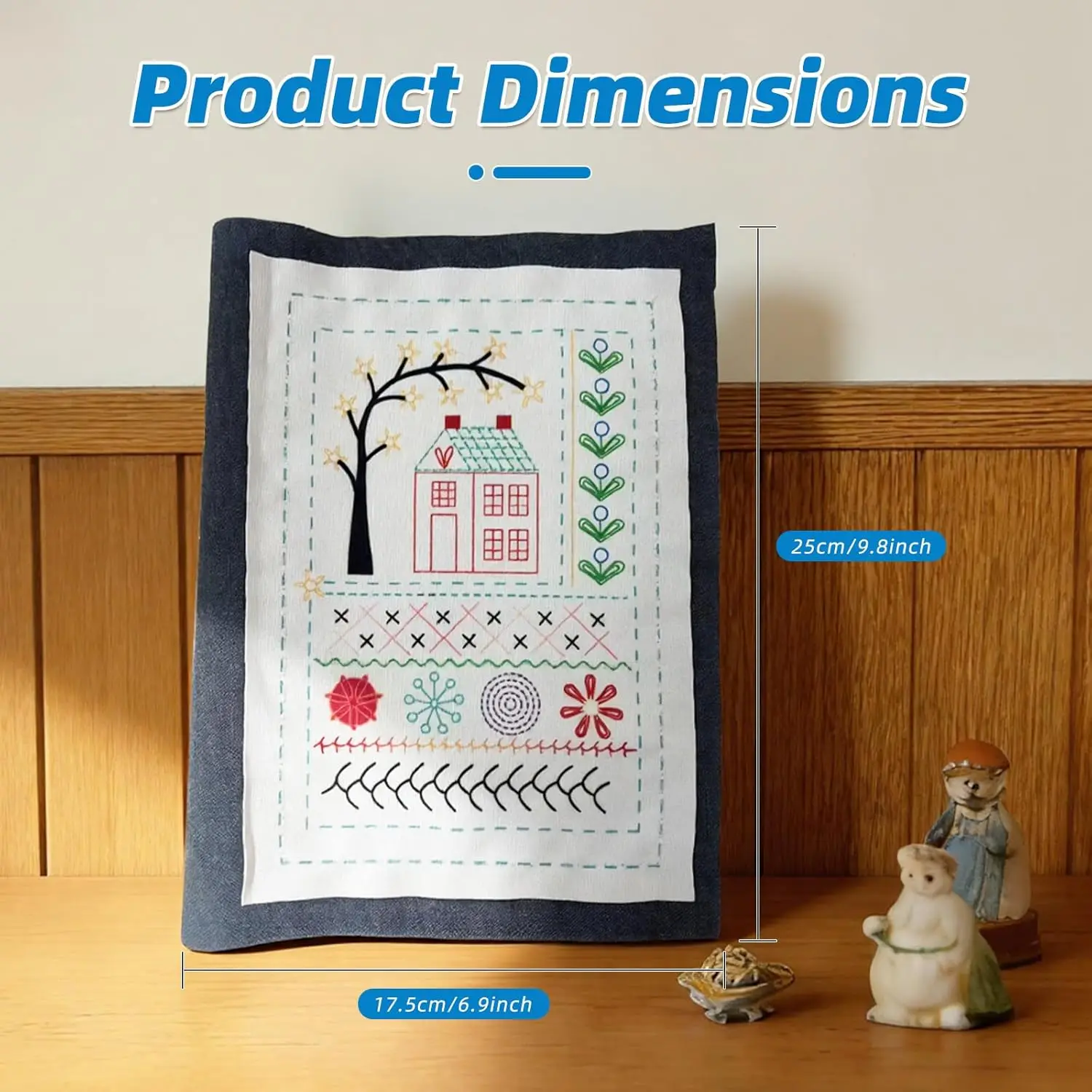 DIY Stitch Kit Portable Sewing Kit with Linen Fabric Creative Patterns Multi-Stitch Guide for Beginners Handmade Lovers