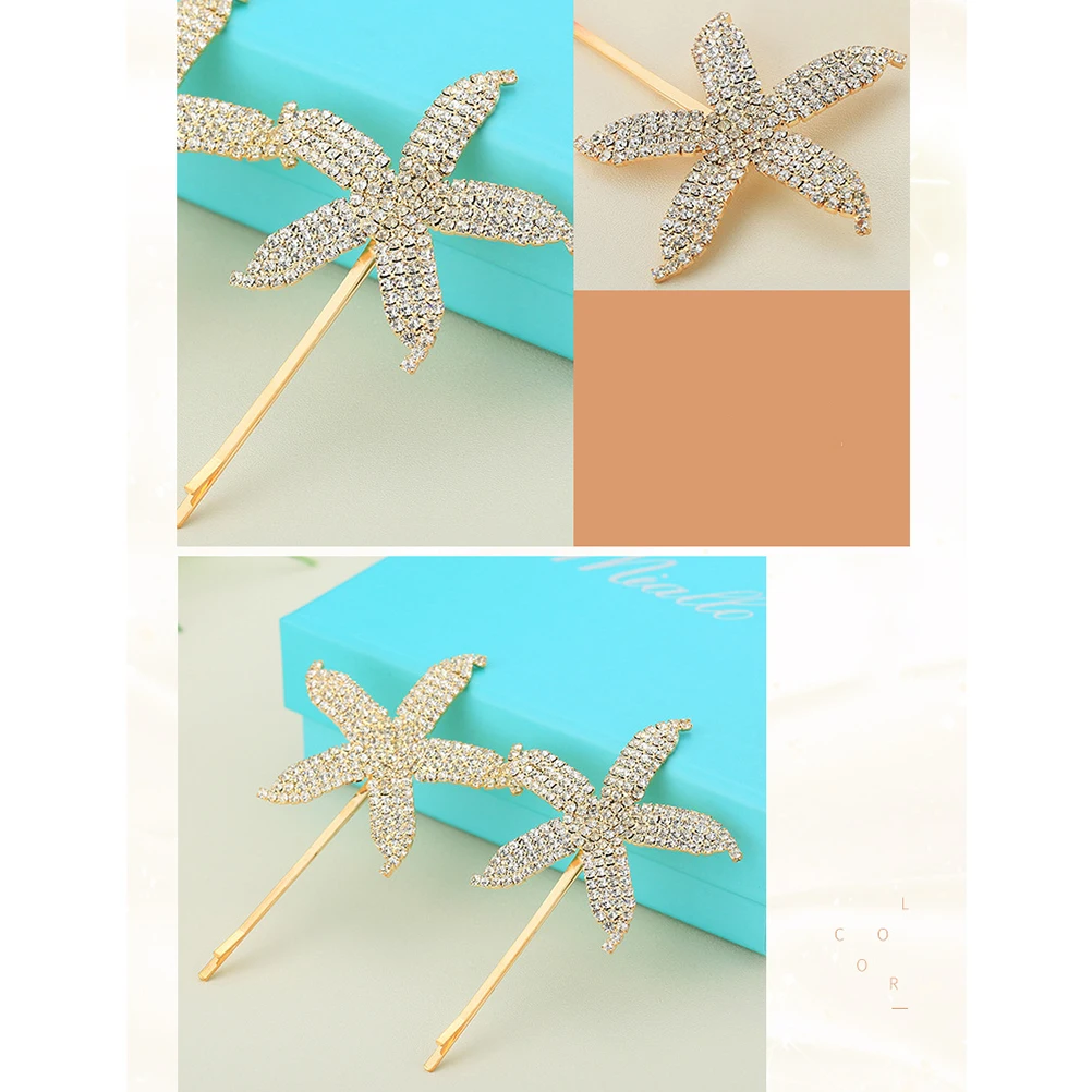 

2pcs Sea Star Hair Clip Women's Barrettes Bobby Rhinestone Elegant Smooth for Wedding Party Daily Use Gift