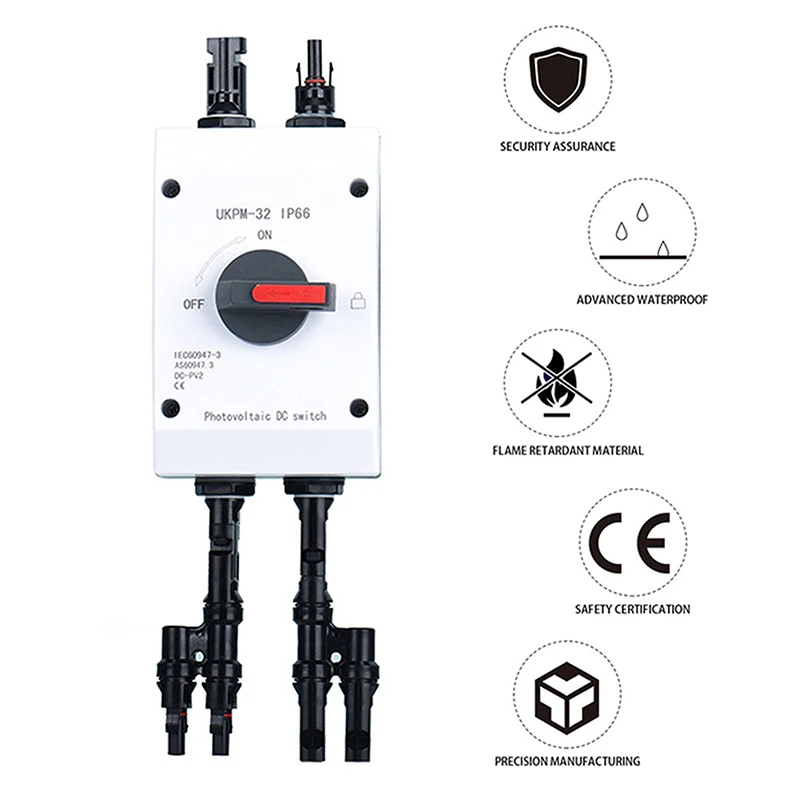 1200V PV Photovoltaic Electrical Isolator Solar Switch 32A Photovoltaic DC Isolator Switch Waterproof IP66 Outdoor Switch