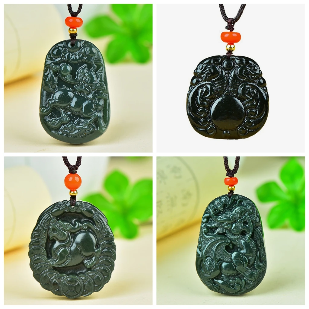 

Hotan Jade Kirin Pendant Green Pixi Men's and Women's Double Kirin Jade Sweater Chain jade pendant necklace charm