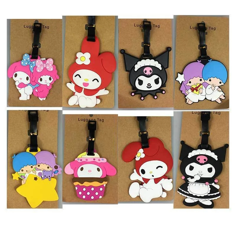 

Wholesale Cinnamoroll Travel Accessories Luggage Tag Sanrio Cartoon Cute Kuromi Melody Pom Pom Purin Suitcase Portable Label