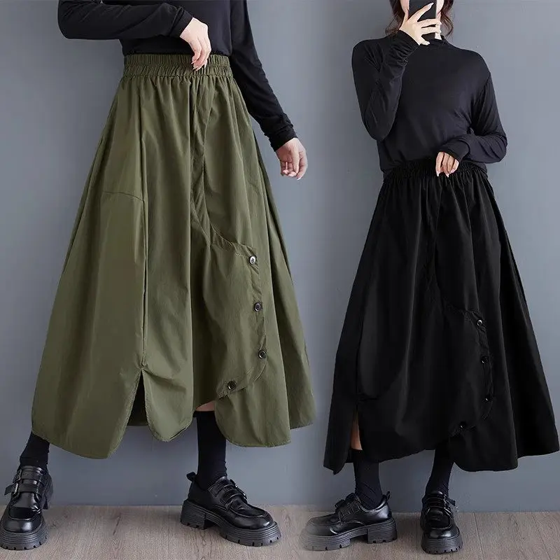 

High Waisted Midi Skirt For Women Spring And Autumn 2025 New Fashionable Workwear Versatile Irregular Midi A-Line Skirt a188