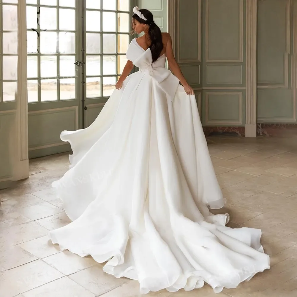 Sexy Plus Size Wedding Dresses Women One-Shoulder High Split Appliques Lace Bridal Gowns Sweep Train Satin Wed Dress Vestidos