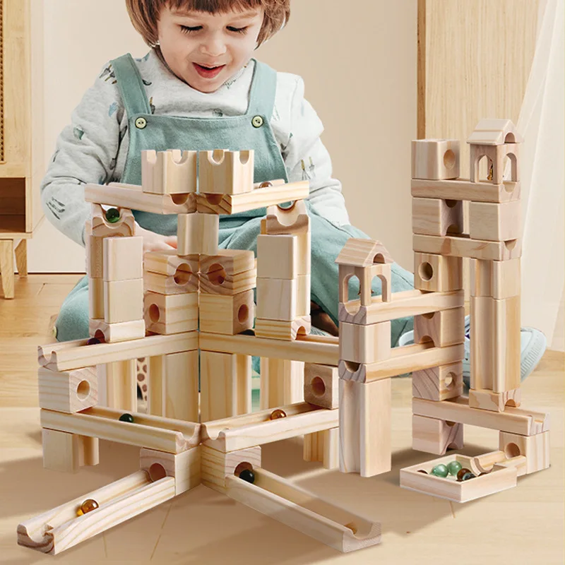 Bloques de construcción de bolas de pista Variable para niños, construcción intelectual de madera para guardería, juguetes de madera de mármol para niños