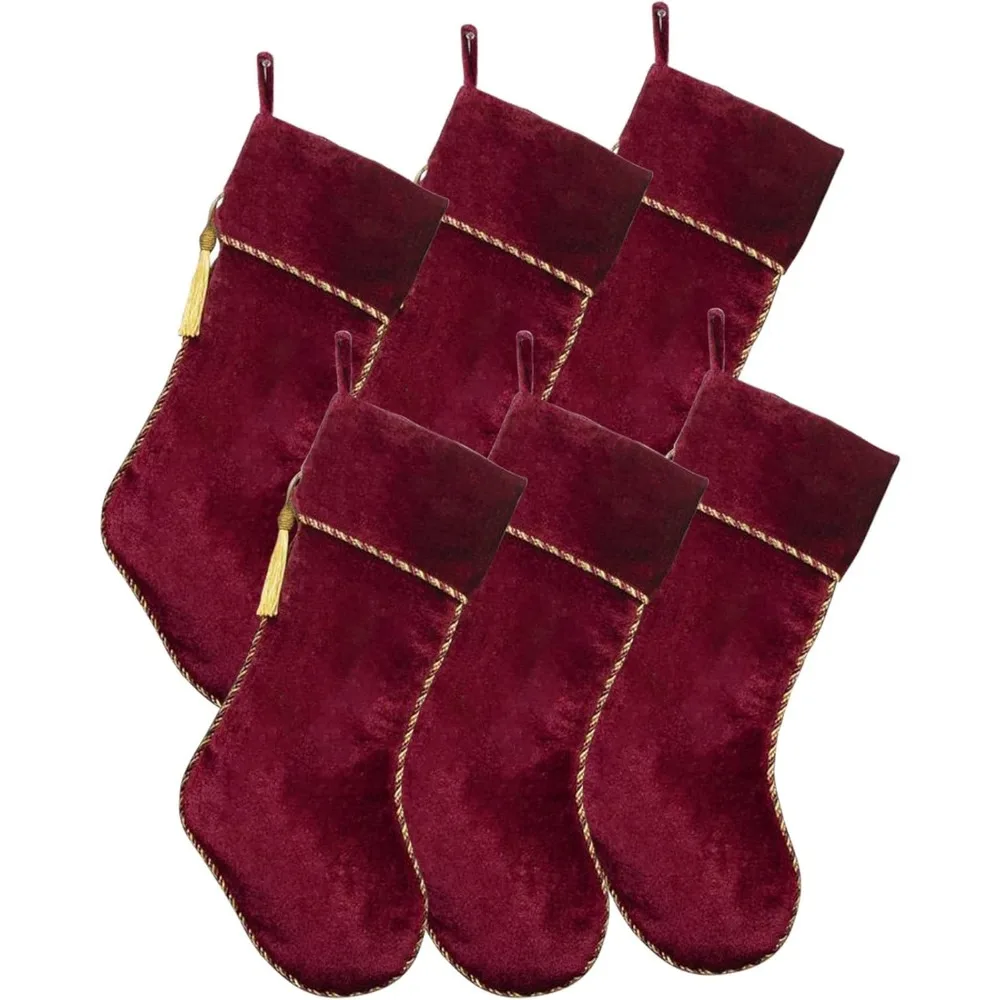 Red Christmas Stockings 6 Pack Velvet Christmas Stockings with Gold Tassel Decoration