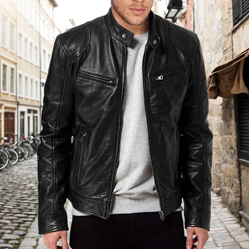 

2025 Men's Motorcycle Leather Jacket Bomber Motorcycle Biker Pu Leather Casual Fashion Slim Fit Coat Spring Anti-wind Coat Male