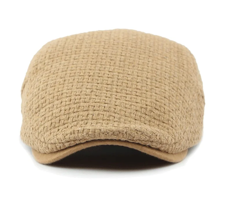 Autumn Flat Peaked Cap For Men Solid Knit Beret Hat Women Retro Newsboy Ivy Herringbone Beret Cabbie Forward Hat Adjustable
